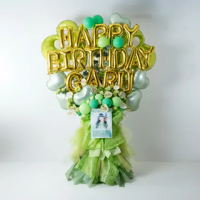 【推し活バルーンスタンド】グリーン系 ドレスラッピング 誕生日などに