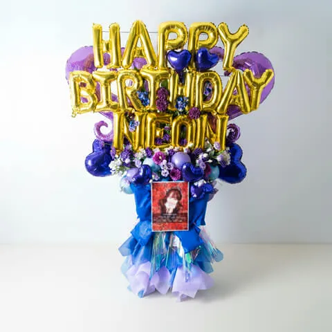 【推し活バルーンスタンド】紫ブルー系 ドレスラッピング 誕生日などに