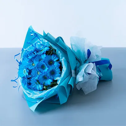青いガーベラ２０本の花束