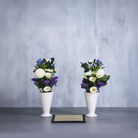 【仏壇用】白紫系の仏花1対（左右に1つずつ）