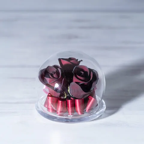 【赤バラ1〜3輪】の立体保存加工｜ガラスドーム②スモール【決済専用商品】