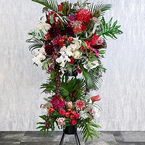 葉物を主張させたスタンド花360度展開