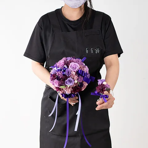 ラベンダーグレイス色のプリザーブドフラワーブーケ