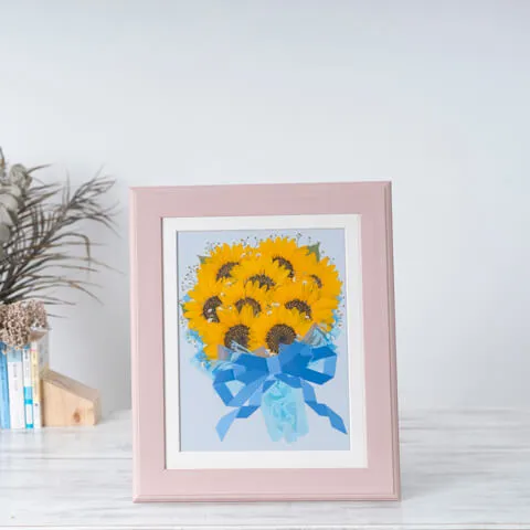 【36額サイズ】ひまわりとかすみ草の押し花