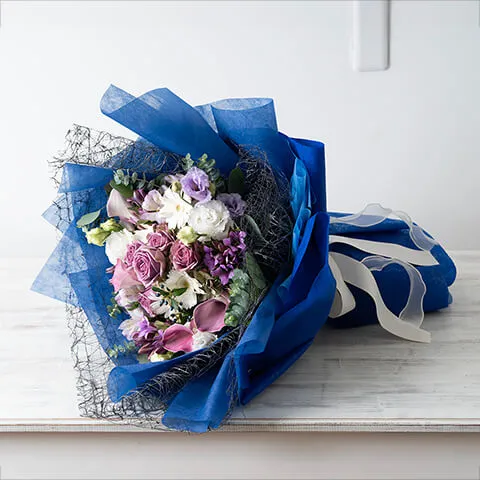 【韓国風ラッピング ドレスブーケ】 紫ブルー系