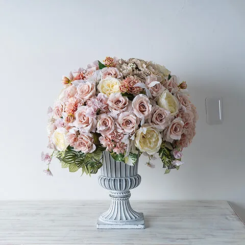 【高級造花】グレージュピンクとバタークリームイエロー Mサイズ