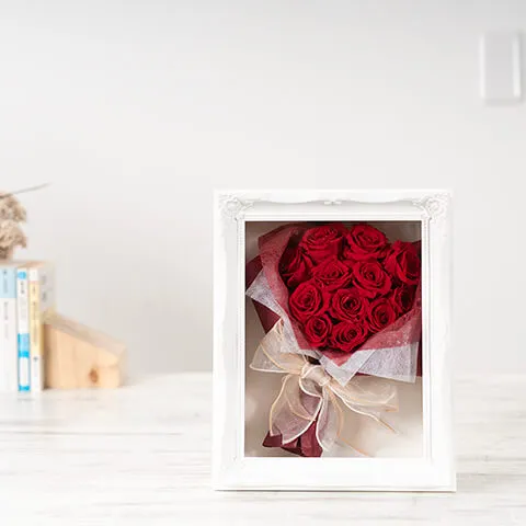 赤バラ12輪プリザーブドフラワー額入り