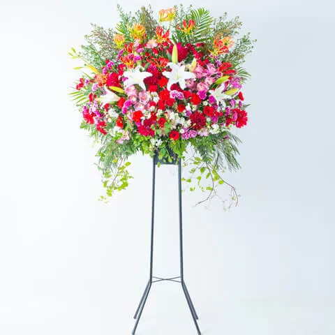 赤系スタンド花 1段豪華におまかせ