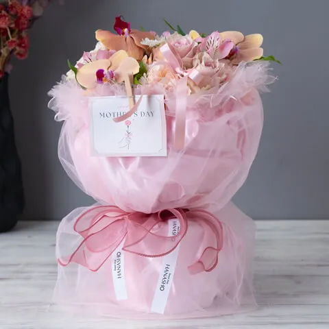 ピンク系シフォン 胡蝶蘭入り スタンディングブーケ