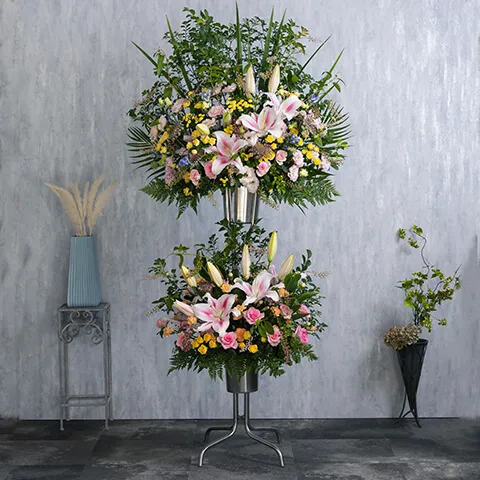 スタンド花　2段ミックスカラー