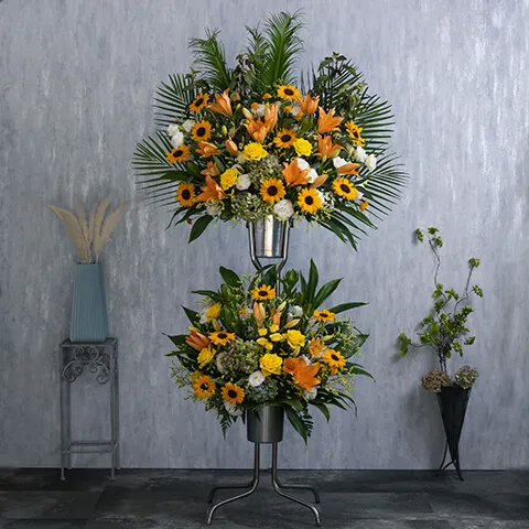 スタンド花　2段黄オレンジ系