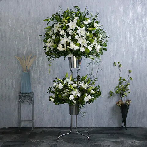 スタンド花　2段白グリーン系