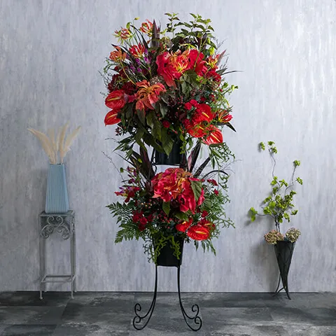 スタンド花　2段赤系