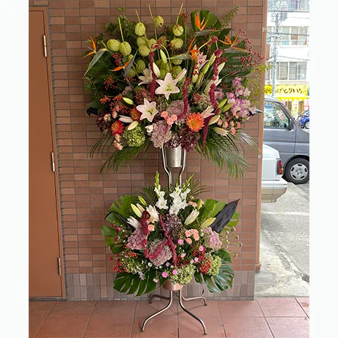 スタンド花　2段ミックスカラー