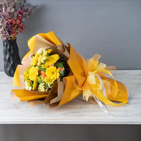 【韓国風ラッピング】 黄色系ドレスブーケ