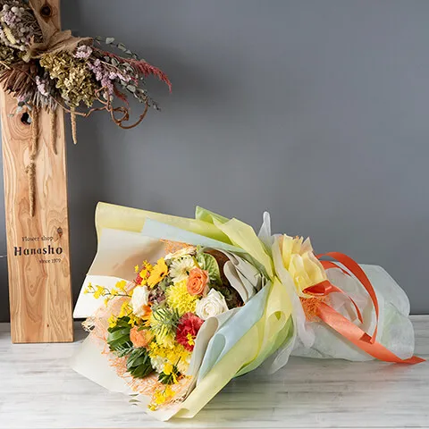 【韓国風ラッピング ドレスブーケ】 ビタミンカラーのサニーブーケ