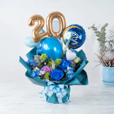  バルーン入り ブルー系 アレンジメント