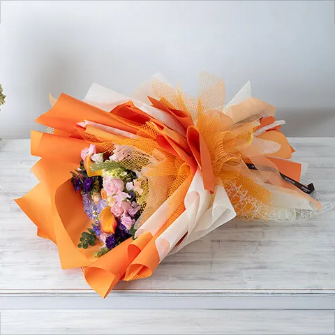 【ロイヤルドレスブーケlight】 オレンジ系 ドレスアップブーケ