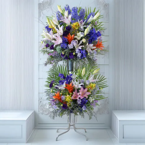 紫系スタンド花 2段