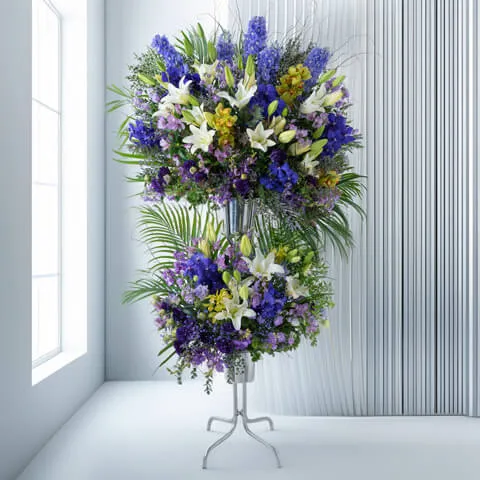 紫系スタンド花 2段