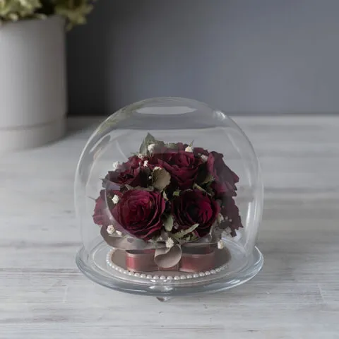 【赤バラ&かすみ草】の立体保存加工｜ガラスドーム①ラージ【決済専用商品】