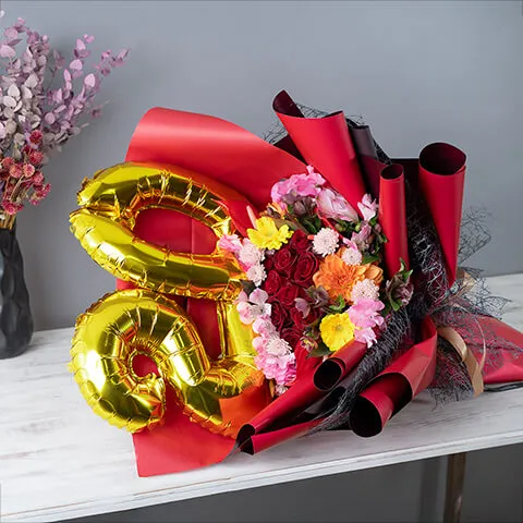 【韓国風ラッピング】 20バルーンと20本赤バラのドレスブーケ