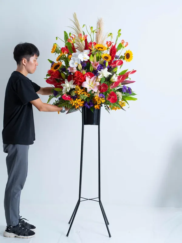 ビンテージ フロアスタンド 花デザイン スタンド花 1段 カラフル色MIX｜広島花屋オンラインショップ花将