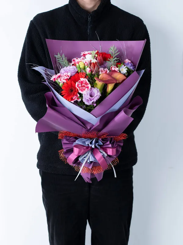 韓国風ラッピング】 紫色系ドレスブーケ｜広島花屋オンラインショップ花将