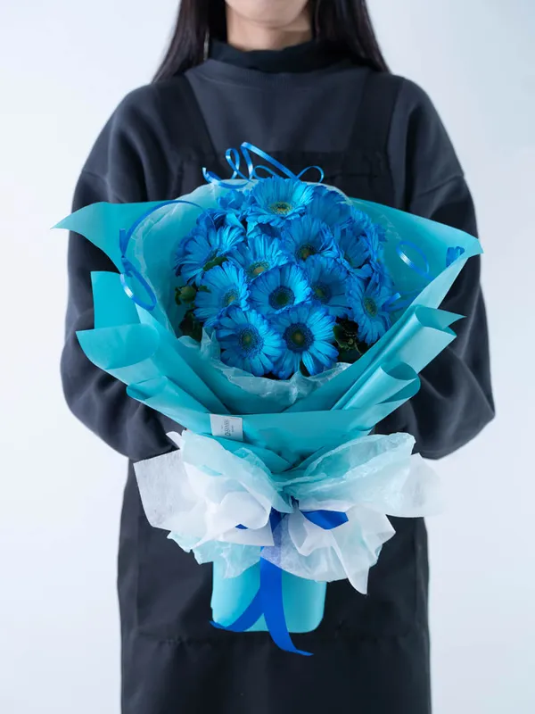 青いガーベラ20本の花束｜広島花屋オンラインショップ花将
