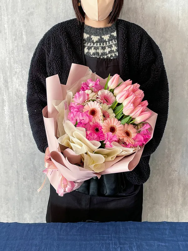 ピンク系チューリップ花束｜広島花屋オンラインショップ花将