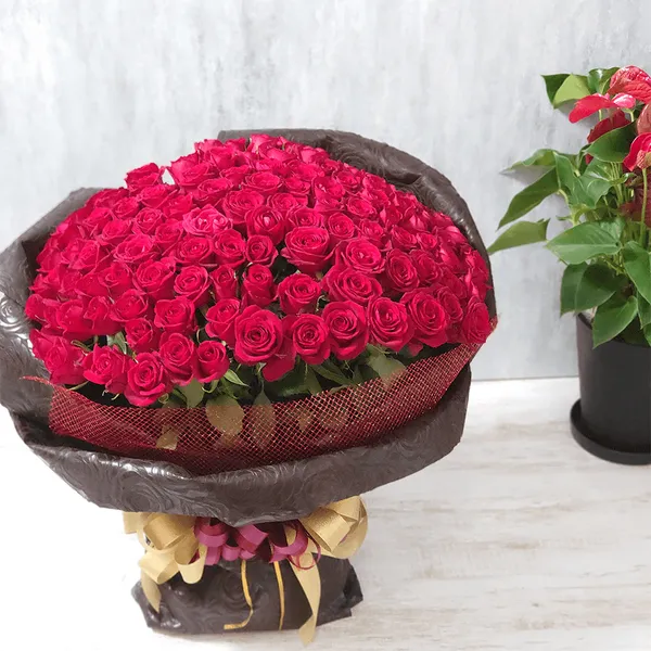 赤バラ108本花束 押し花12本 セット｜広島花屋オンラインショップ花将