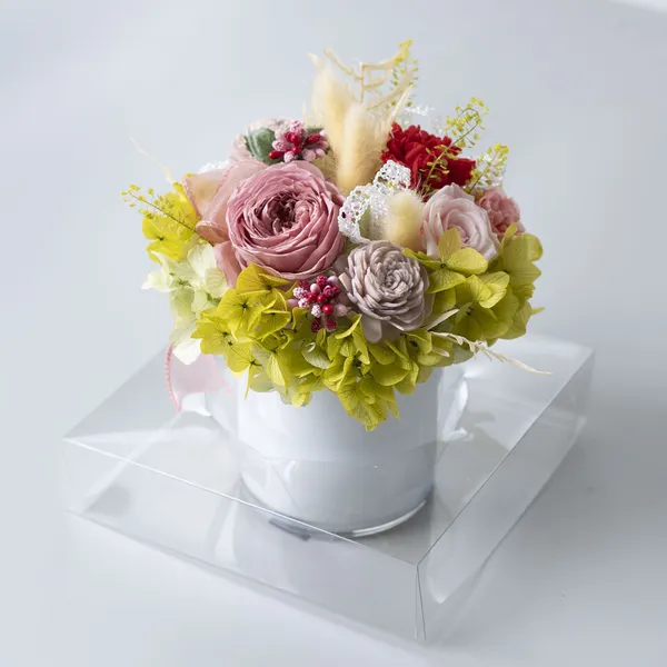 ピンク黄緑系プリザーブドフラワー｜広島花屋オンラインショップ花将