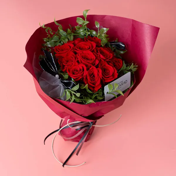 赤バラ12本 赤ラッピング プリザーブドフラワー｜広島花屋オンライン