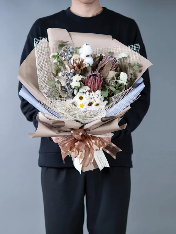 韓国風ラッピング】 カフェトーンのドライフラワー ｜広島花屋