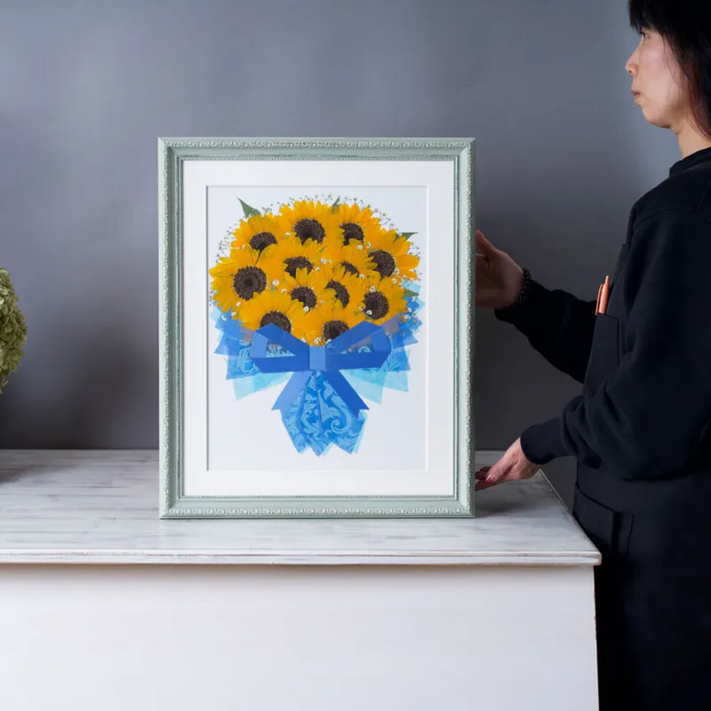 【49額】【ヒマワリ大輪12本】【 押し花】⑥ - 押し花 - プロポーズ | アフターブーケ加工事例 - 写真3
