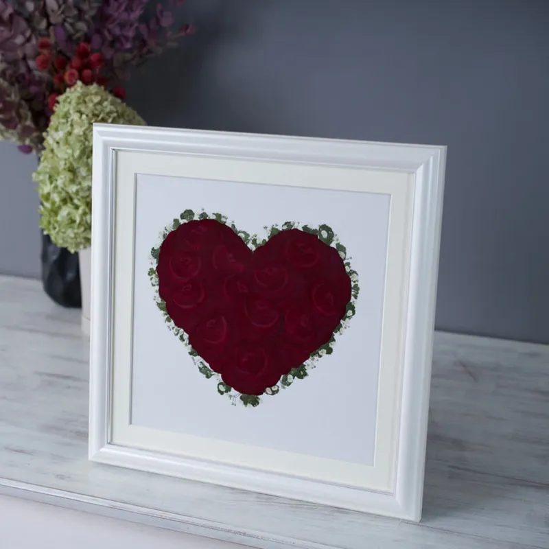 【36額スクエアサイズ】バラ12本などハート型、丸型の押し花⑤ - 押し花 - プロポーズ | アフターブーケ加工事例 - 写真3