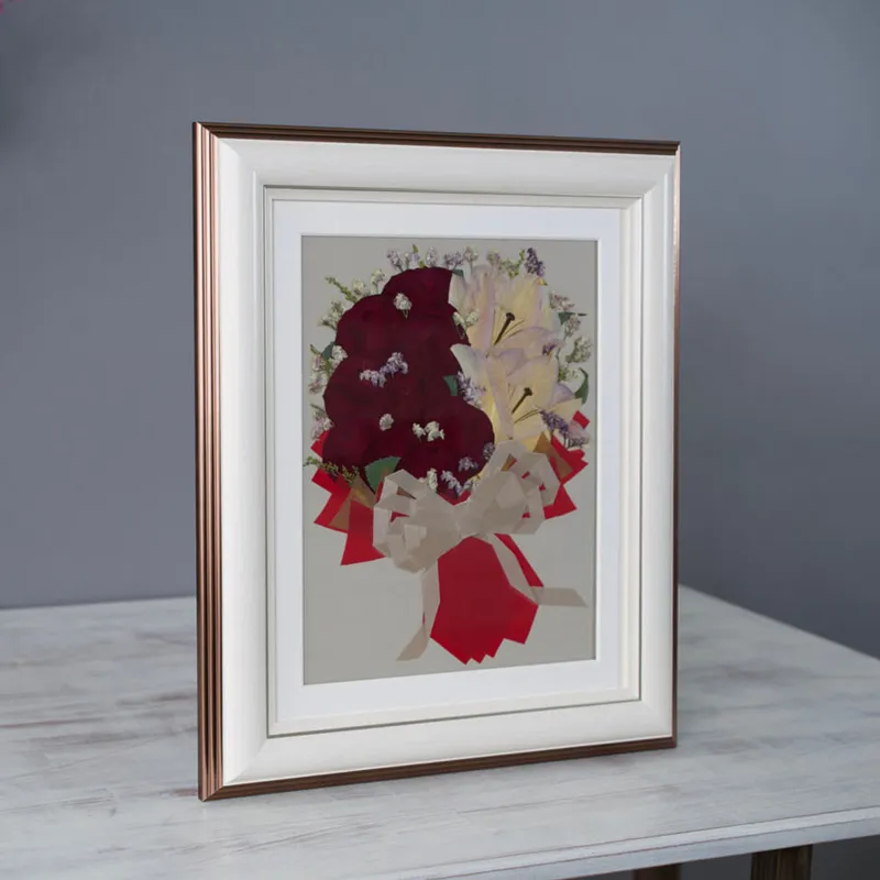 【36額サイズ】白系ウエディングブーケの押し花 - 押し花 - プロポーズ | アフターブーケ加工事例 - 写真2