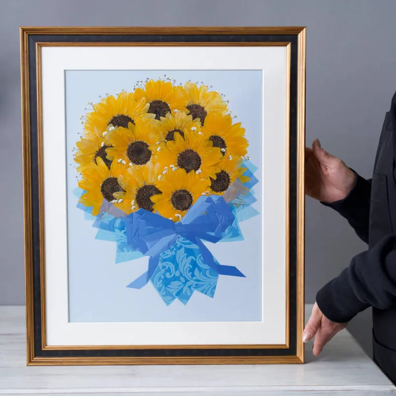 【49額】【ヒマワリ大輪12本】【 押し花】⑥ - 押し花 - プロポーズ | アフターブーケ加工事例 - 写真3