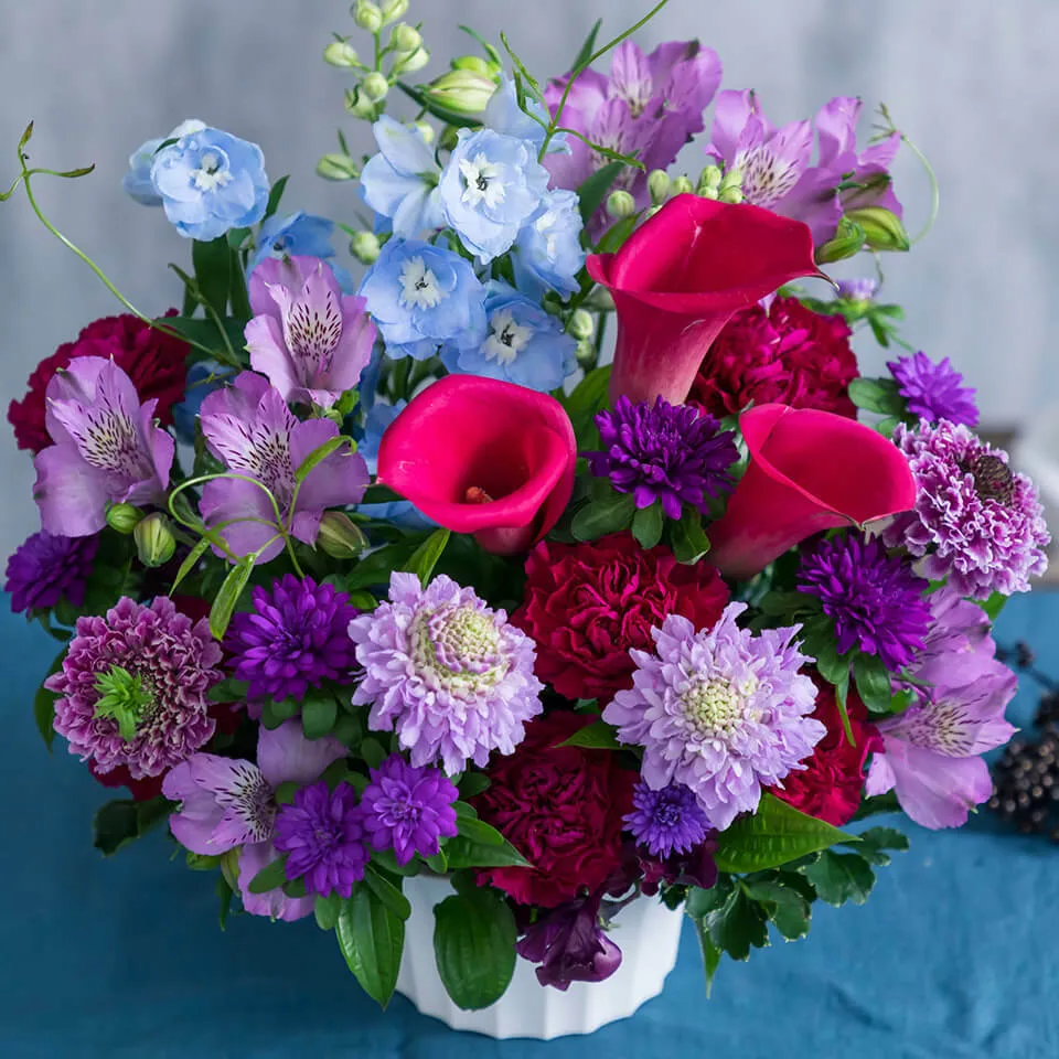 紫ブルー系 アレンジメント｜広島花屋オンラインショップ花将