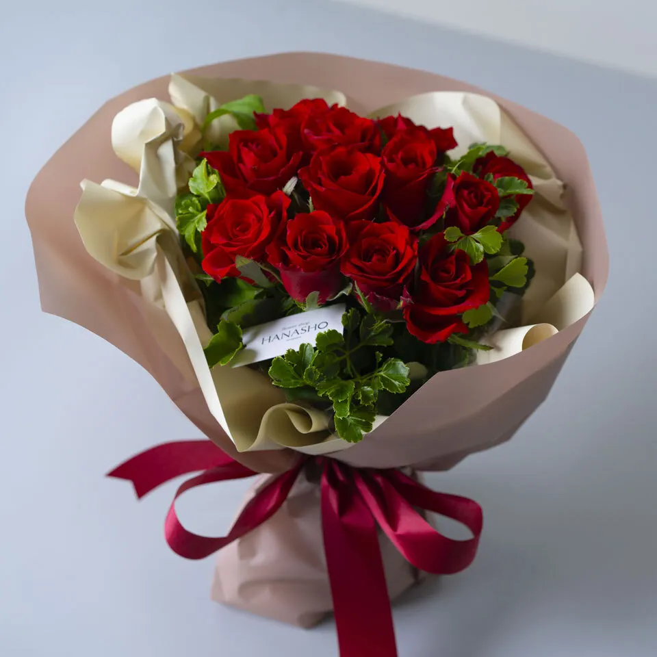 赤バラ12本ブーケ】と【押し花】セット｜広島花屋オンラインショップ花将