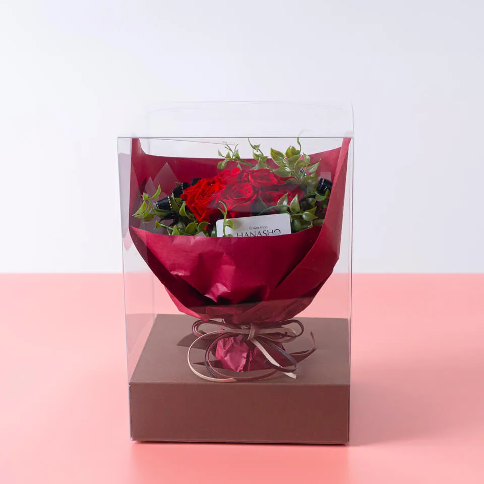 赤バラ12本 赤ラッピング プリザーブドフラワー｜広島花屋