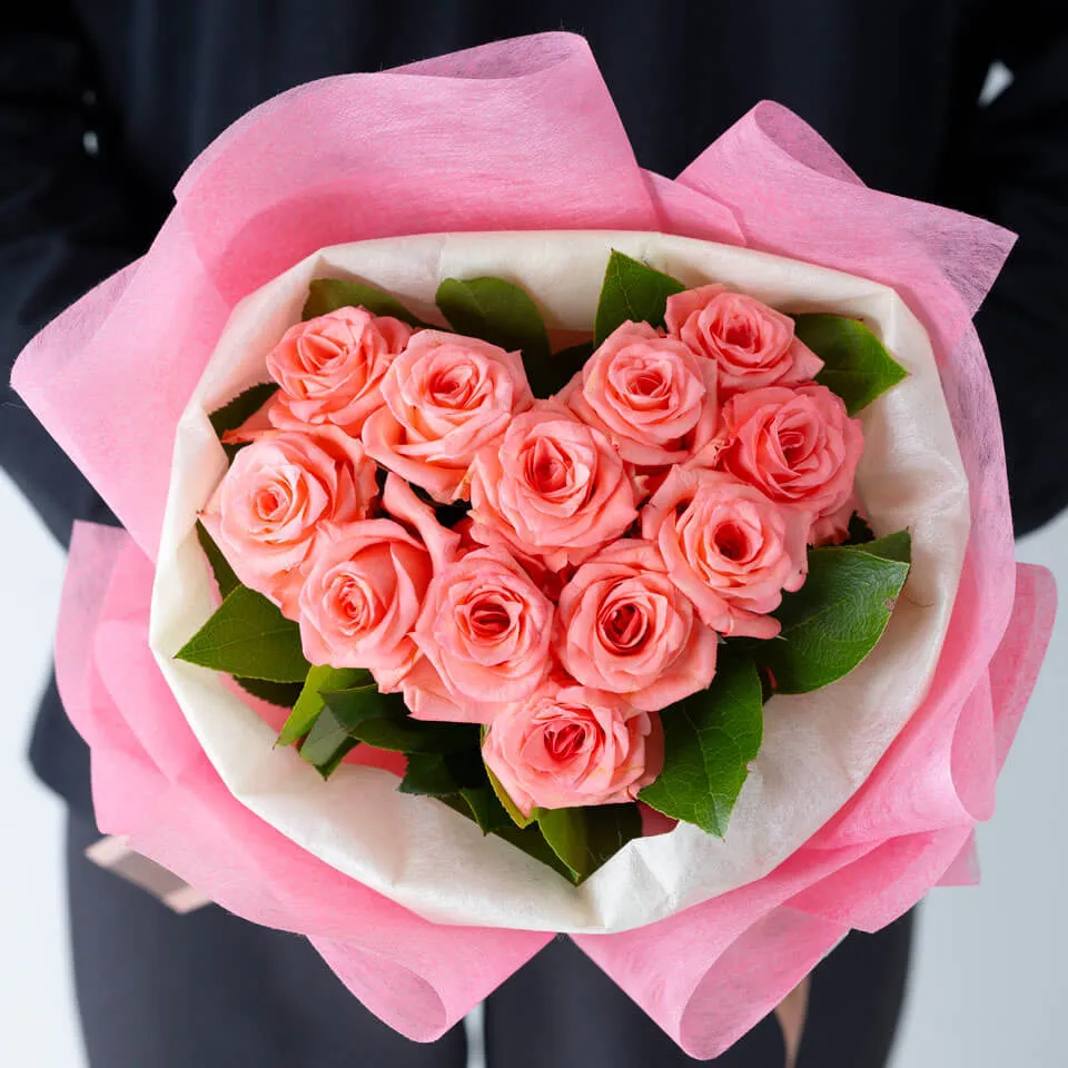 ピンクバラ12本のハート花束｜広島花屋オンラインショップ花将
