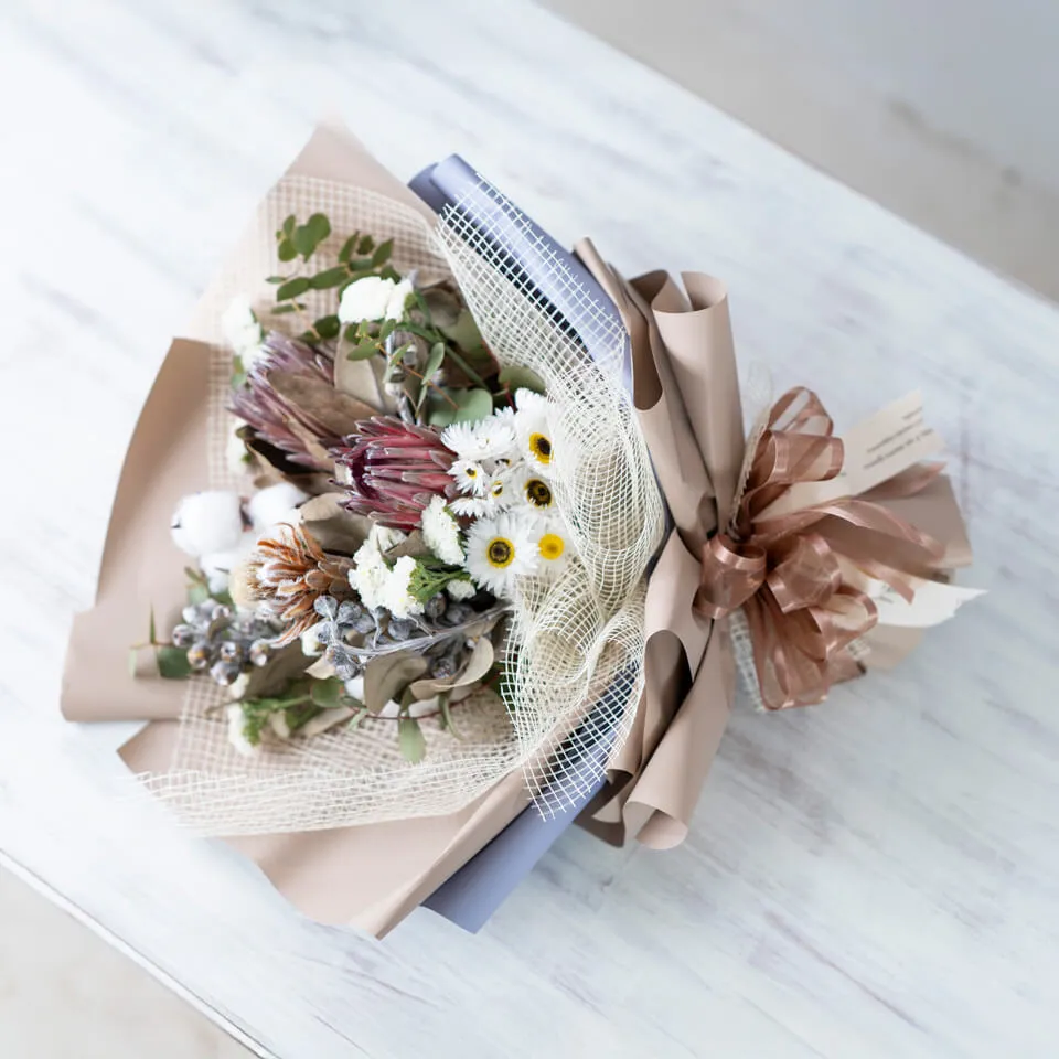 韓国風ラッピング】 カフェトーンのドライフラワー ｜広島花屋