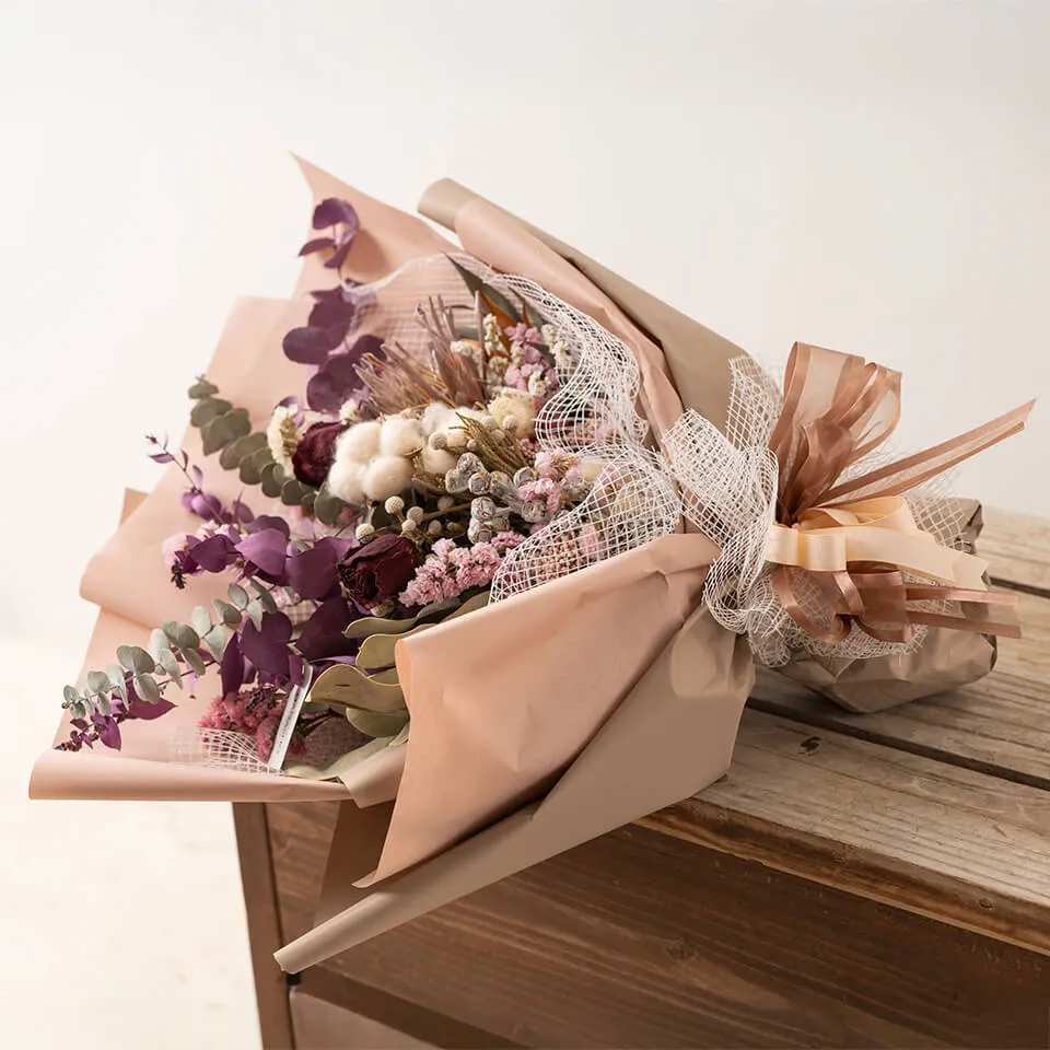韓国風ラッピング】大人可愛い色合いドライフラワー｜広島花屋