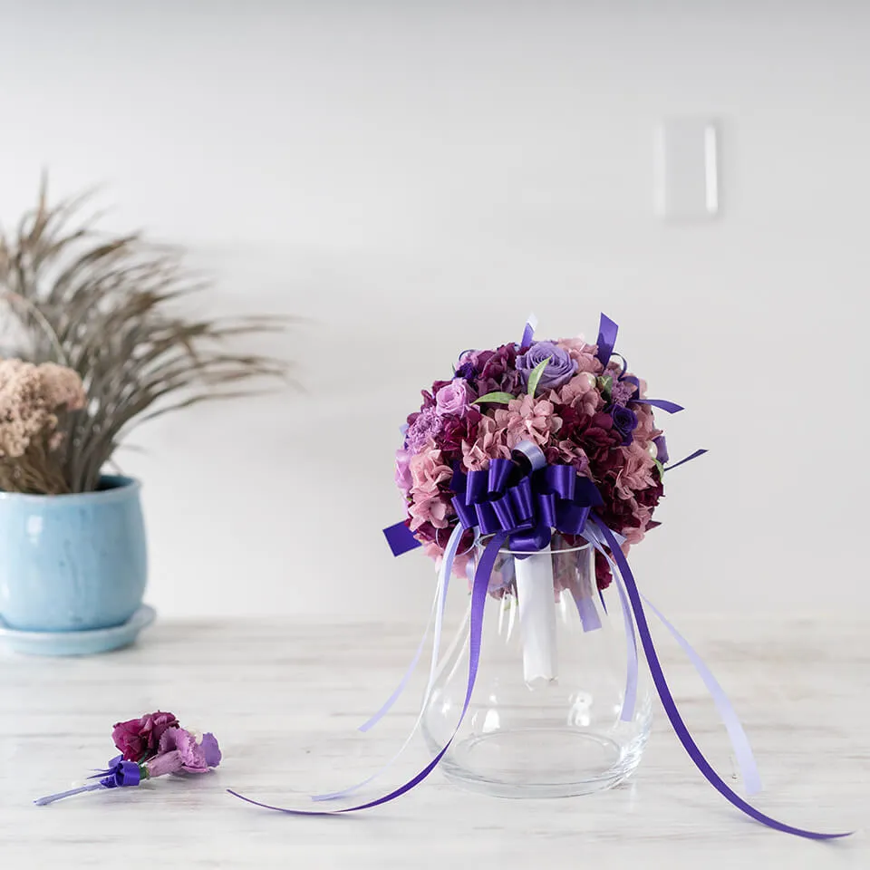 ラベンダーグレイス色のプリザーブドフラワーブーケ｜広島花屋