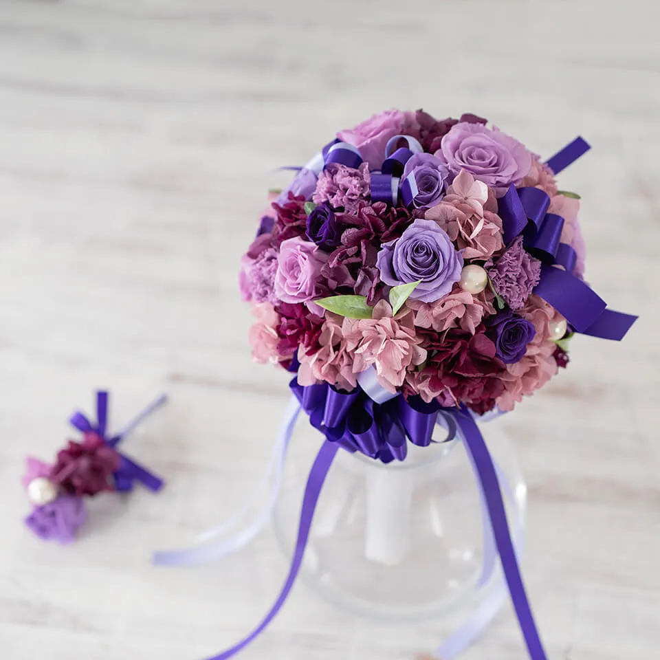 ラベンダーグレイス色のプリザーブドフラワーブーケ｜広島花屋