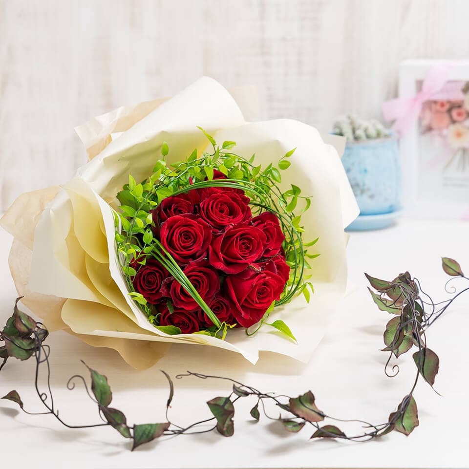 【赤バラ12本花束】と【押し花】のセット 商品画像 2