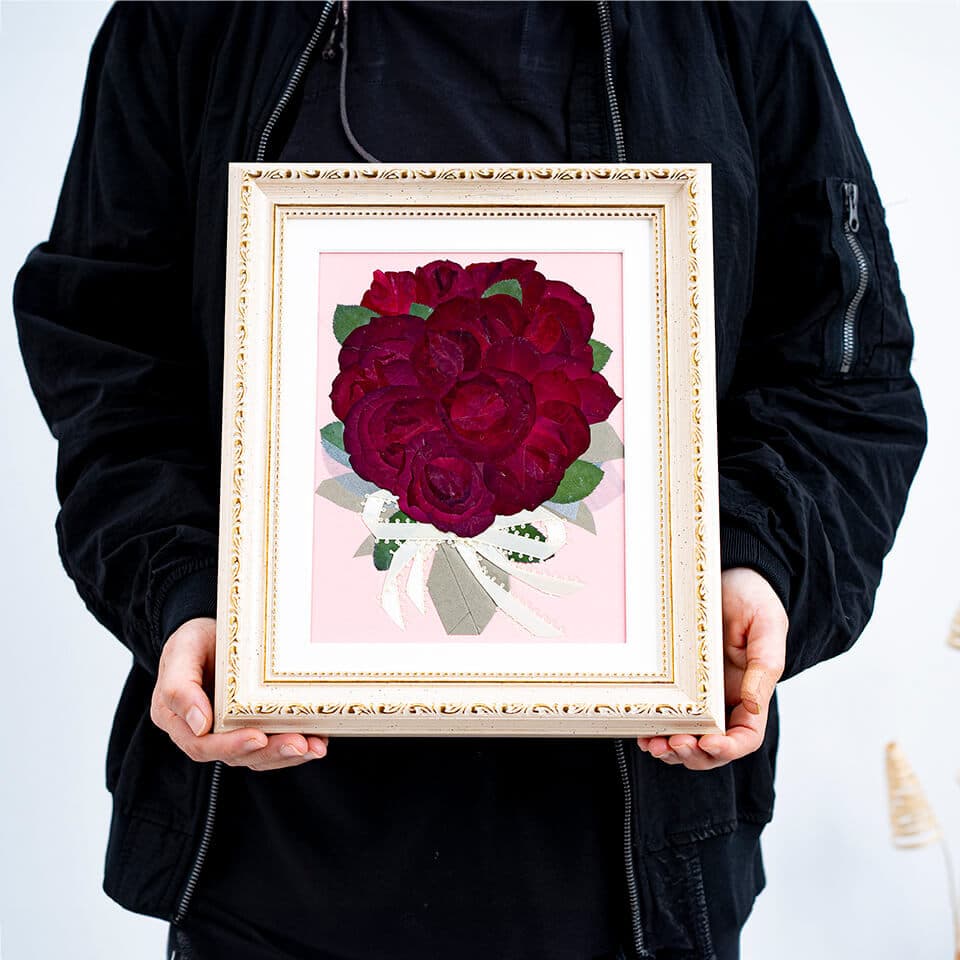 【赤バラ12本花束】と【押し花】のセット 商品画像 6