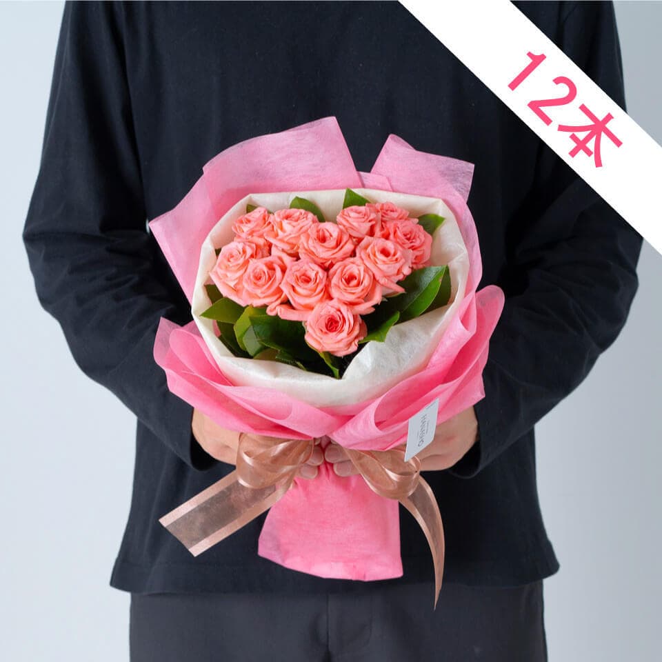 ピンクバラ12本のハート花束 商品画像 1