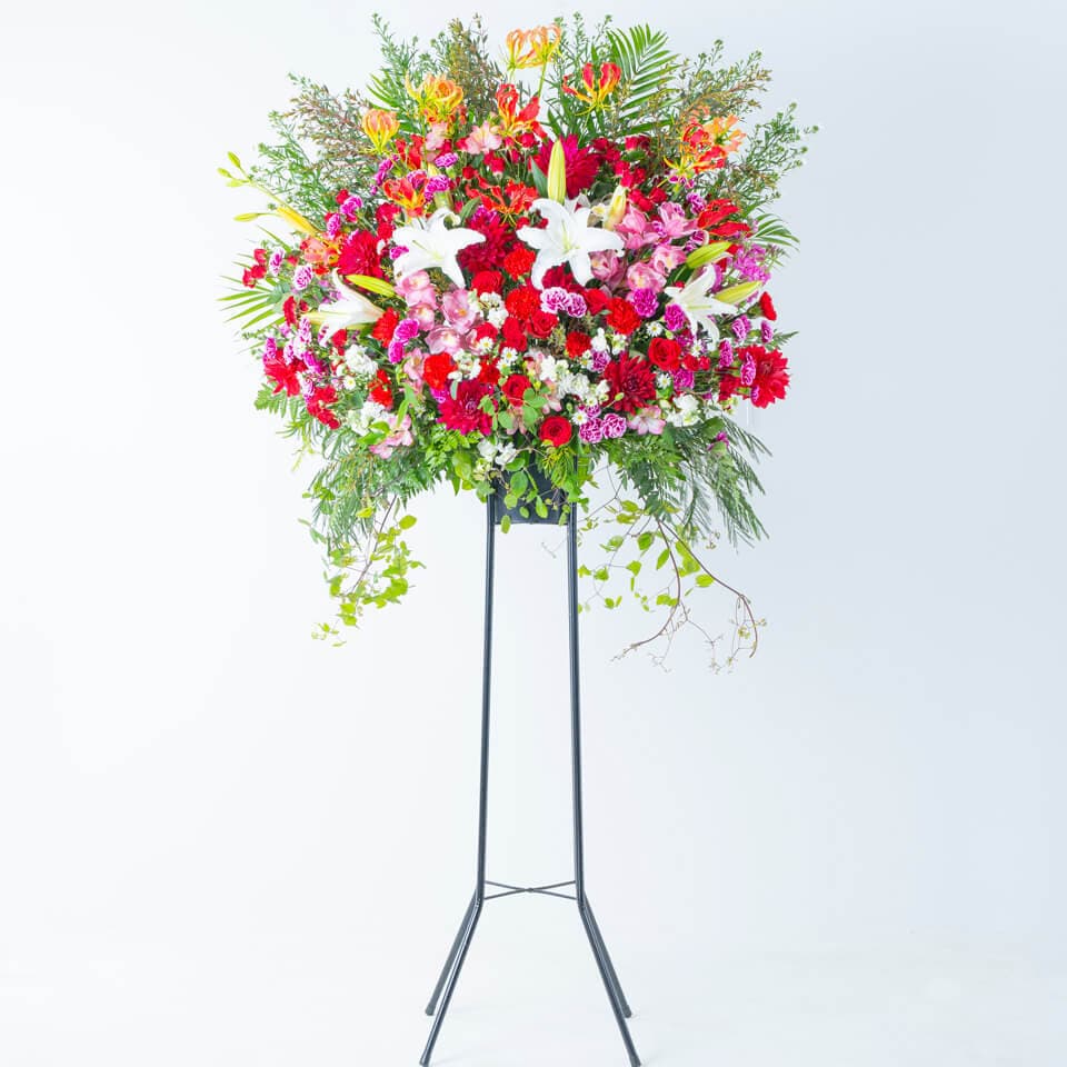 赤系スタンド花 1段豪華におまかせ 商品画像 1